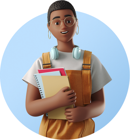 avatar of female student with notebooks