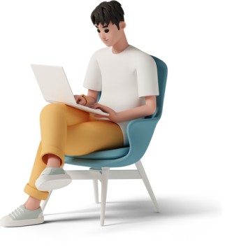 young man with laptop on chair